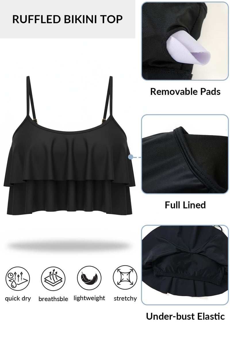 Tempt Me Ruffled Bikini Top Black Flounce Swimsuit for Women Bathing Suit Top Only S - Image 5